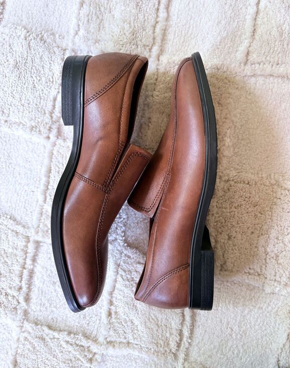 Ecco Queenstown Bike Toe Slip On Loafer Mens EU 43 US 9 9.5 Amber Brown Leather main image 5